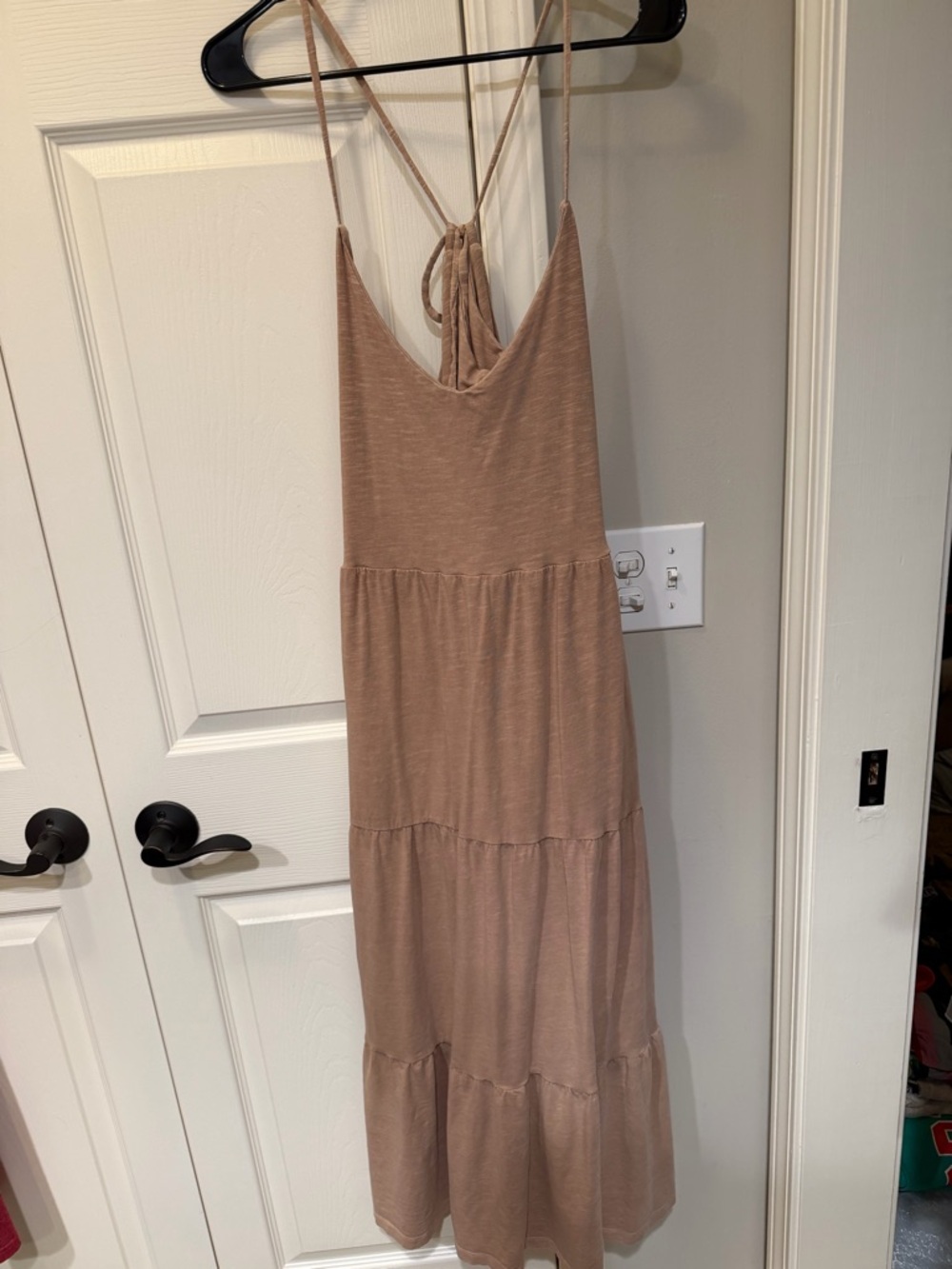 Old Navy Taupe Spaghetti-Strap Tiered Maxi Dress